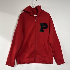 POLO RALPH LAUREN CHENILLE BLACKWATCH P PATCH XL FULL ZIP HOODIE RED Varsity